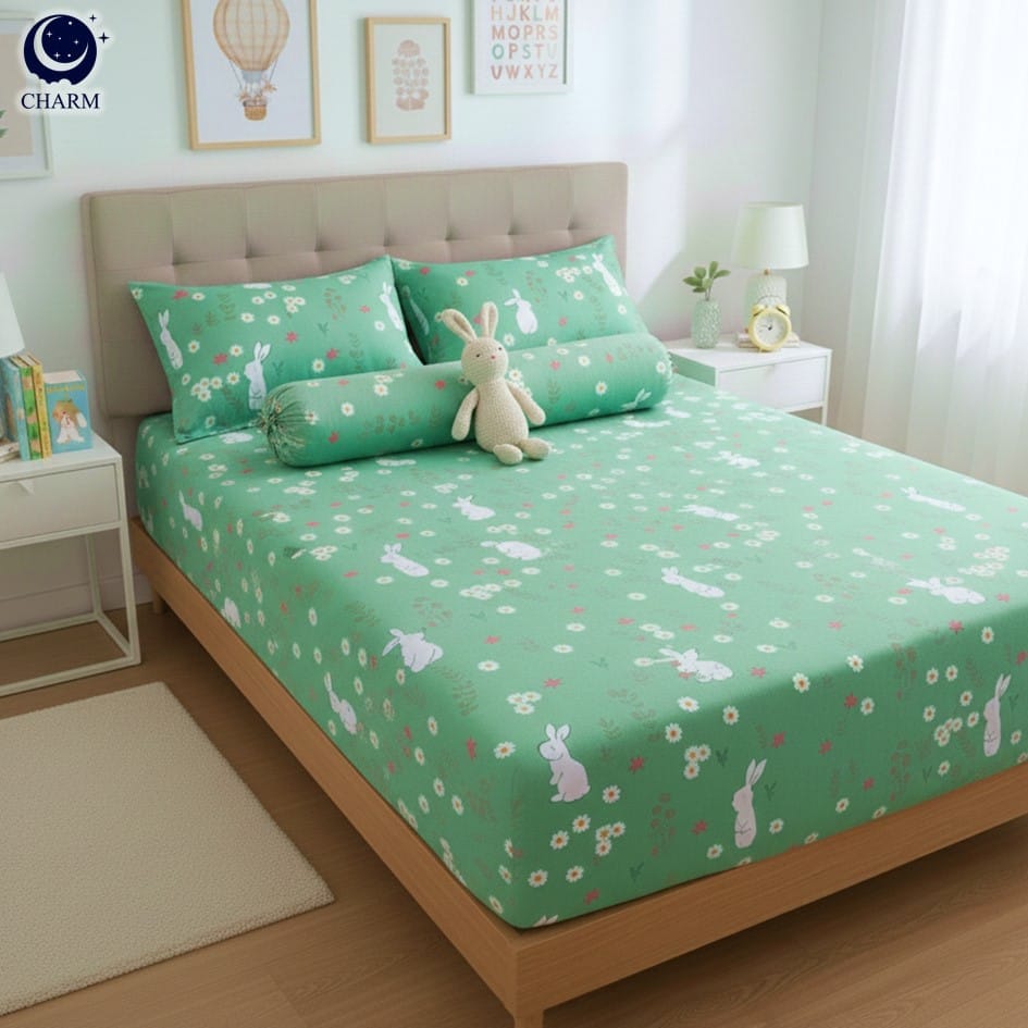 ชุดผ้าปูที่นอน 6 ฟุต 5 ชิ้น CHARM สี COZY RABBIT คอลเลคชั่น DREAMY (ไม่รวมผ้านวม)